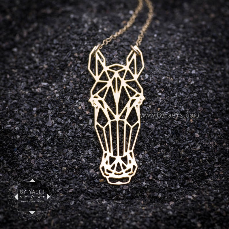 Gold horse necklace origami necklace geometric necklace origami horse nature jewelry nature necklace horse jewelry horse pendant animal