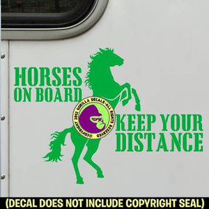 HORSES ON BOARD - Keep Your Distance - Rearing Horse - Caution Trailer Vinyl Decal Sticker Sign